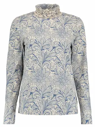 Bloomings Ruffle neck shirt printed