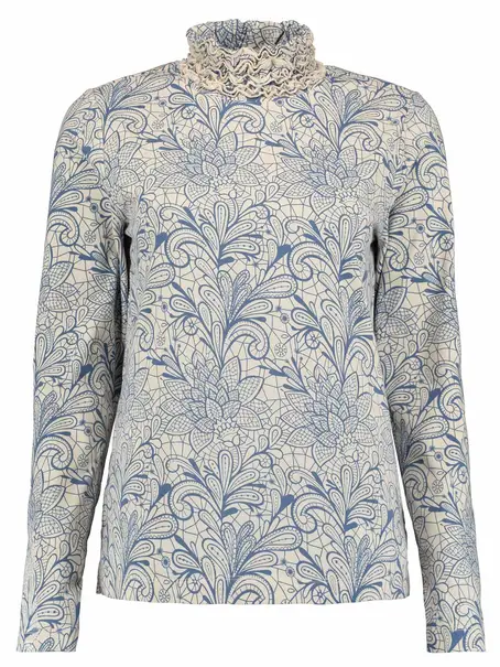 Bloomings Ruffle neck shirt printed
