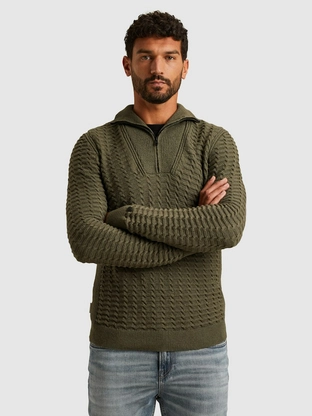 Cast Iron Half zip collar cotton boucle