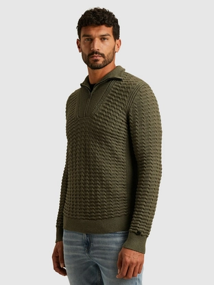 Cast Iron Half zip collar cotton boucle