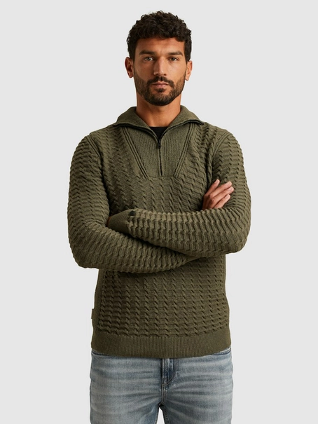 Cast Iron Half zip collar cotton boucle