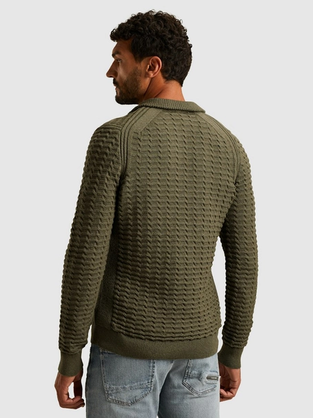 Cast Iron Half zip collar cotton boucle