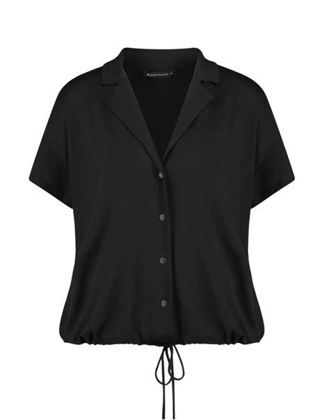 Expresso cropped lapel shirt with cord at hem