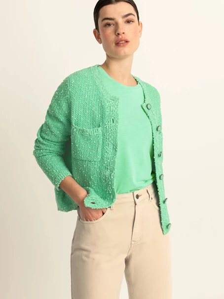 Expresso Jacket-style cardigan from a tweed-look yarn