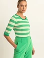 Expresso Knitted top with short sleeves in yarn-dyed stripe EX24-11011