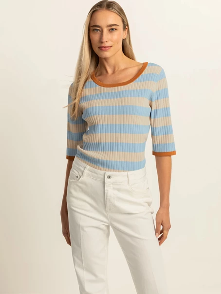 Expresso Knitted top with short sleeves in yarn-dyed stripe