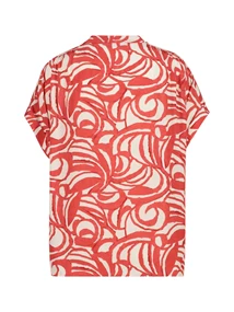 Expresso Red and white printed short sleeve blouse