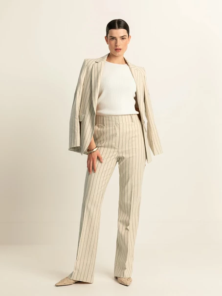 Expresso Striped trousers, linnen blend