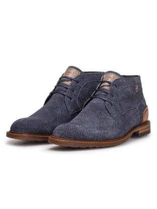 Floris van Bommel Floris Casual DarkBlue Suede print