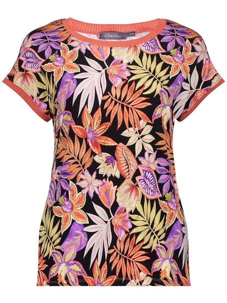 Geisha T-shirt fancy rib AOP
