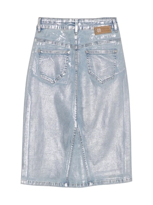 Indian Blue Jeans Long Denim Skirt Silver
