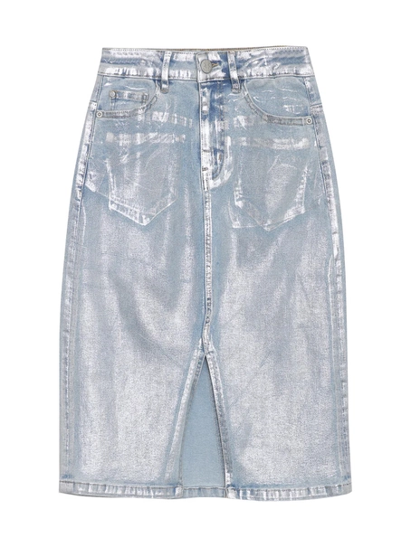 Indian Blue Jeans Long Denim Skirt Silver