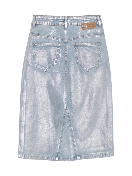 Indian Blue Jeans Long Denim Skirt Silver