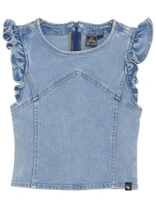 Indian Blue Jeans Ruffle Sleeve Shirt Denim