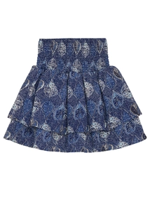 Indian Blue Jeans Skirt Ruffle Leafprint