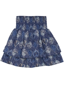 Indian Blue Jeans Skirt Ruffle Leafprint
