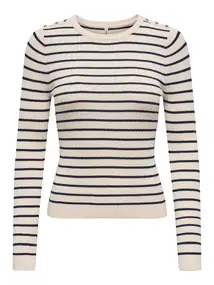ONLY ONLMILA LS STRIPE BUTTON O-NECK CC