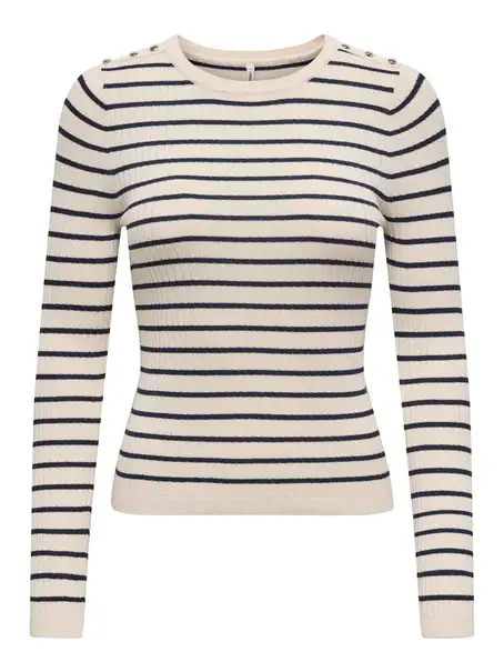 ONLY ONLMILA LS STRIPE BUTTON O-NECK CC
