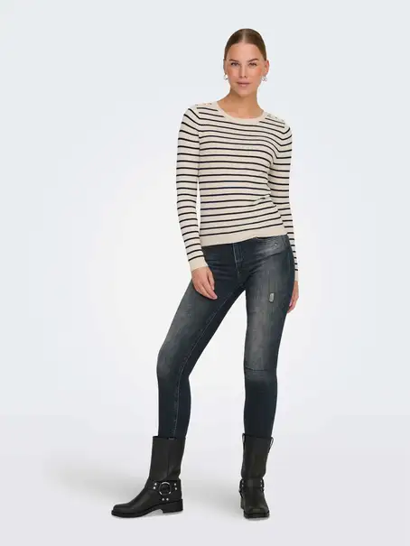ONLY ONLMILA LS STRIPE BUTTON O-NECK CC