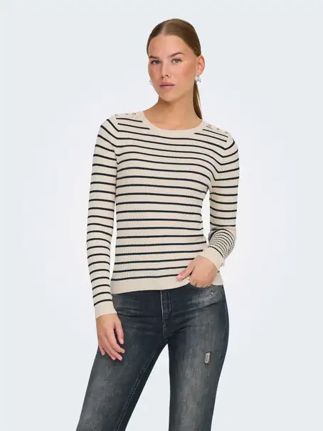 ONLY ONLMILA LS STRIPE BUTTON O-NECK CC