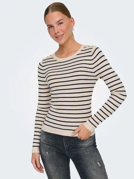 ONLY ONLMILA LS STRIPE BUTTON O-NECK CC