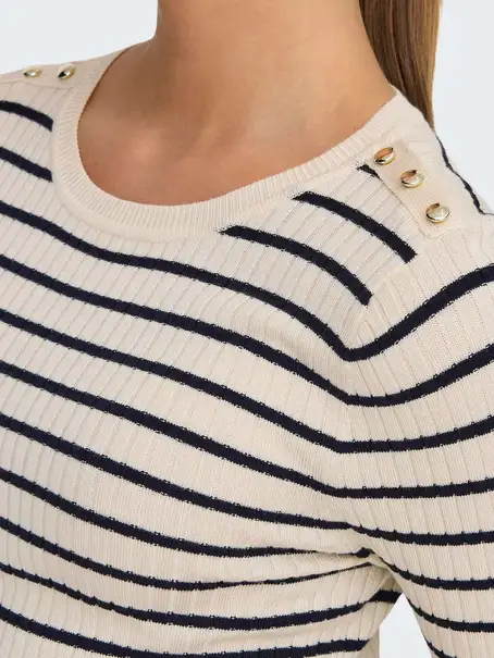 ONLY ONLMILA LS STRIPE BUTTON O-NECK CC