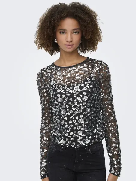 ONLY ONLPALEMA LS LACE SEQUIN TOP WVN