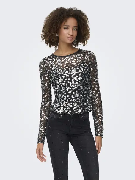 ONLY ONLPALEMA LS LACE SEQUIN TOP WVN