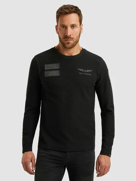 PME Legend Long sleeve r-neck structured piqu