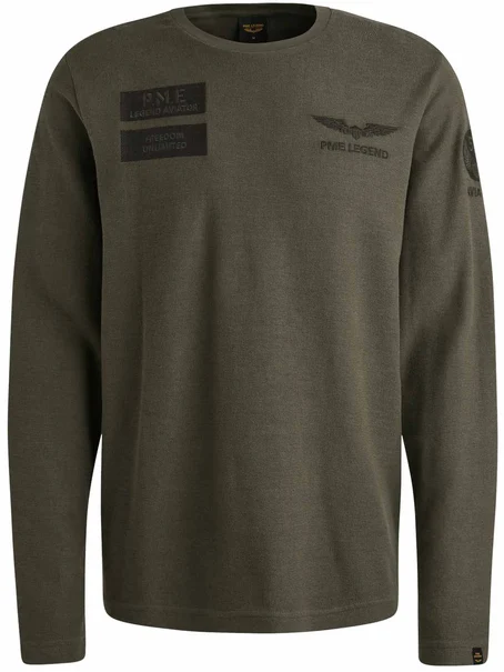 PME Legend Long sleeve r-neck structured piqu