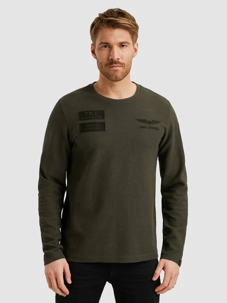 PME Legend Long sleeve r-neck structured piqu