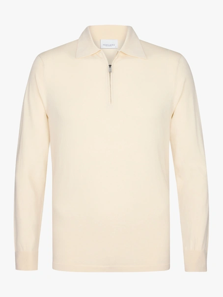 Profuomo POLO HALF ZIP LS OFF WHITE