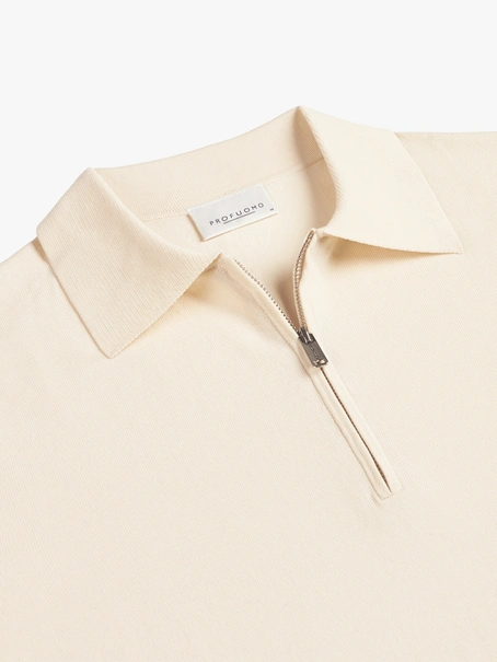 Profuomo POLO HALF ZIP LS OFF WHITE