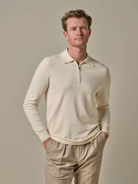 Profuomo POLO HALF ZIP LS OFF WHITE
