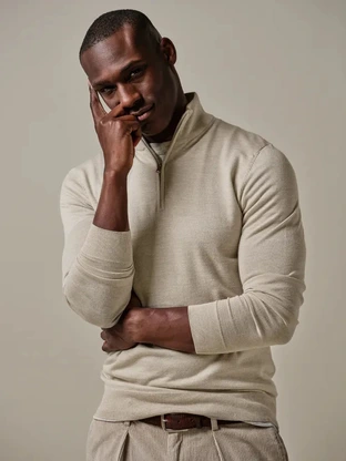 Profuomo PULLOVER HALF ZIP BEIGE