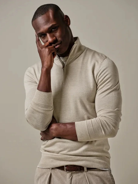 Profuomo PULLOVER HALF ZIP BEIGE