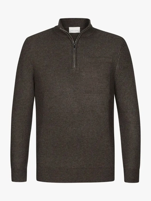 Profuomo PULLOVER HALF ZIP BROWN