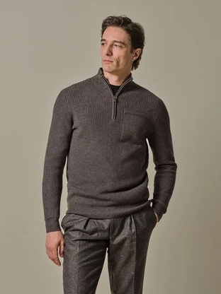 Profuomo PULLOVER HALF ZIP BROWN