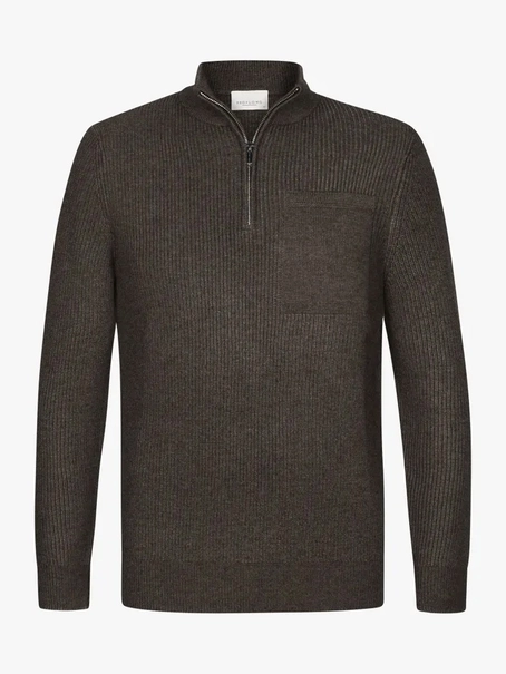 Profuomo PULLOVER HALF ZIP BROWN