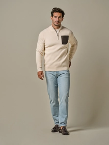 Profuomo PULLOVER HALF ZIP LS OFF WHITE