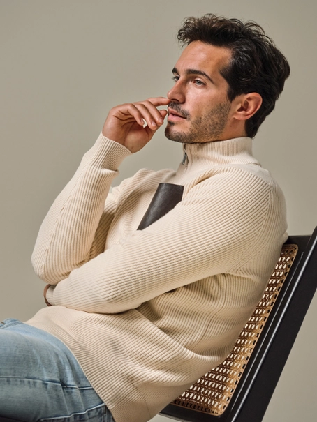 Profuomo PULLOVER HALF ZIP LS OFF WHITE