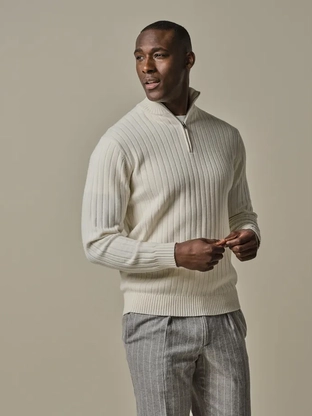 Profuomo PULLOVER HALF ZIP OFF WHITE