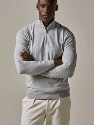 Profuomo PULLOVER HALFZIP LIGHT GREY