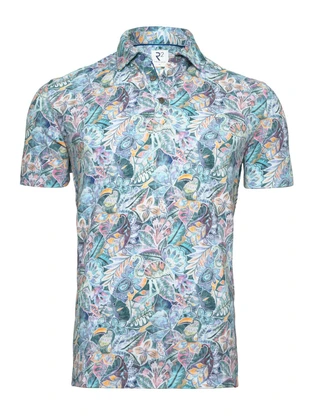 R2 Beige Flower Cotton Linen Polo