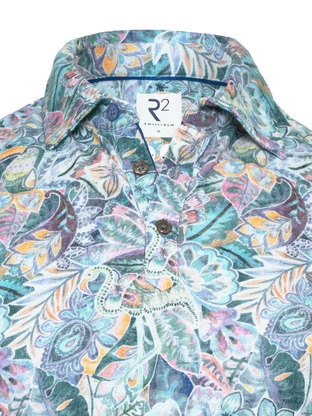 R2 Beige Flower Cotton Linen Polo