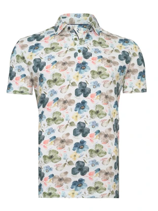 R2 Multicolour Flower Cotton Linen Polo