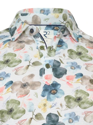 R2 Multicolour Flower Cotton Linen Polo
