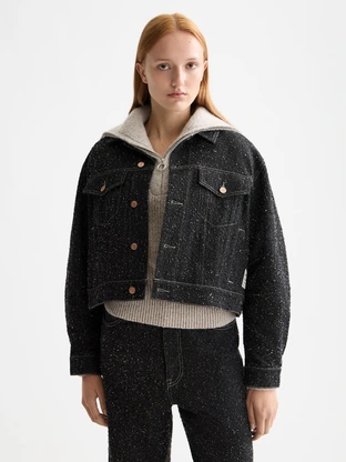 Scotch & Soda Black denim textured oversized jack