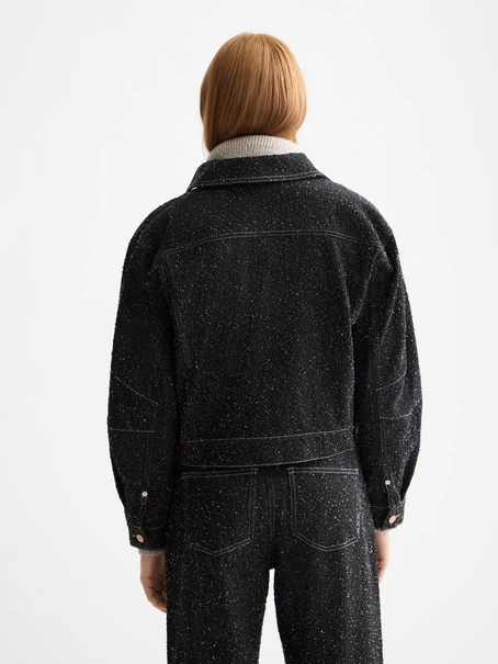 Scotch & Soda Black denim textured oversized jack
