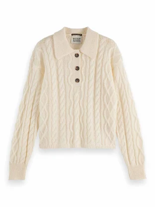 Scotch & Soda Cable stitch polo neck pullover